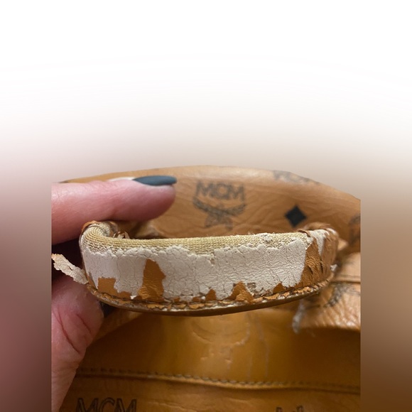 ๐MCM Cognac Silver & Gold Studded Medium Backpack *Used* M1976 See Photos - Picture 4 of 16